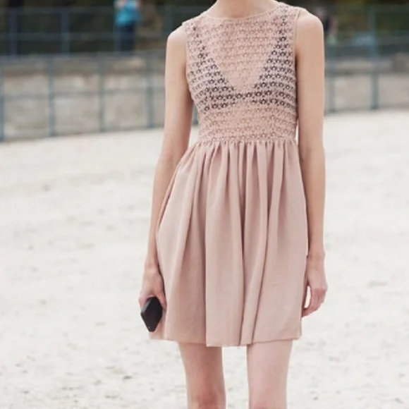 American Apparel Dresses | American Apparel Beige Chiffon Lace Dress | Color: Cream | Size: M | Elyseeleanor's Closet